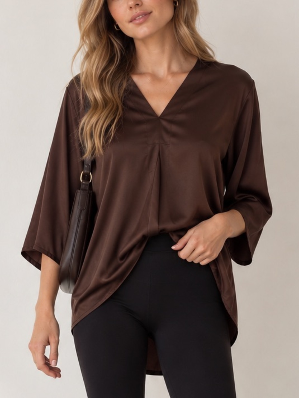 NWOT Banana Republic Chocolate Brown Satin V-Neck Blouse Top | Size S